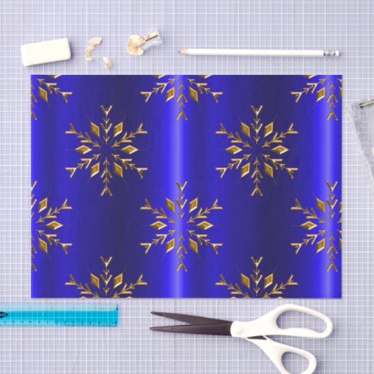 Papier Mousseline Flocon de neige doré à Noël bleu (Artisanat)