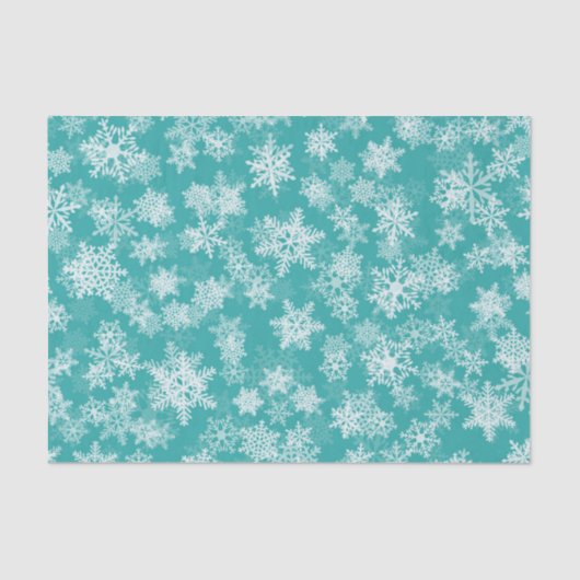 Papier Mousseline Flocons de neige sarcelle et blanc Hiver merveille (Recto)