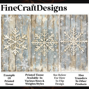 Papier Mousseline Flocons de neige Shabby Chic sur bois Crème AL9 Dé