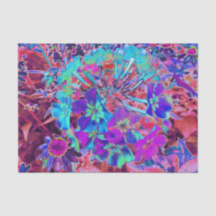 Papier Mousseline Floraison Abstraite violet et fleurs bleues
