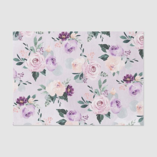 Papier Mousseline Floraison d'aquarelle botanique violet fleurie (Recto)