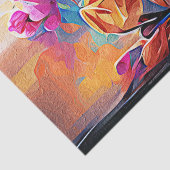 Papier Mousseline Floral Abstract Art Orange Red Blue Flowers (Détail)