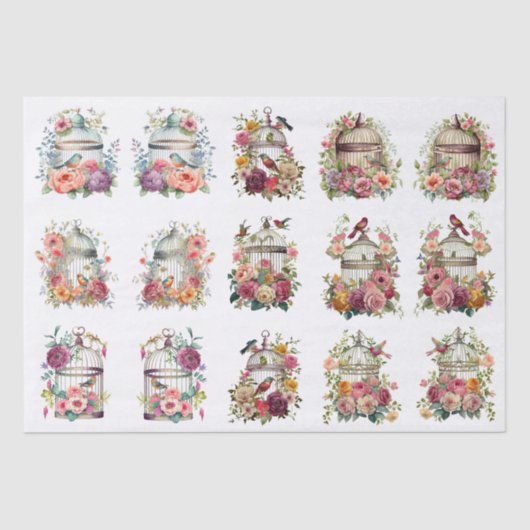 Papier Mousseline Floral Bird Cages for Small Decoupage Projects (Recto)