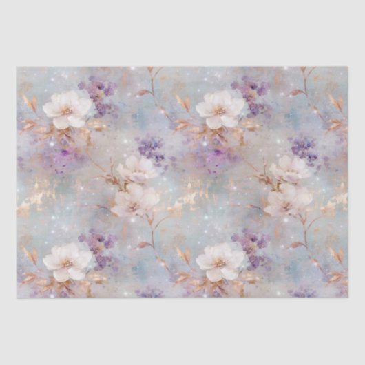 Papier Mousseline Floral blanc d'or violet (Recto)
