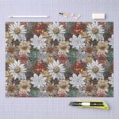 Papier Mousseline Floral blanc rouge or (Artisanat)