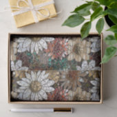 Papier Mousseline Floral blanc rouge or (Cadeau)