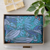 Papier Mousseline Floral bleu ancien Boho moderne (Cadeau)