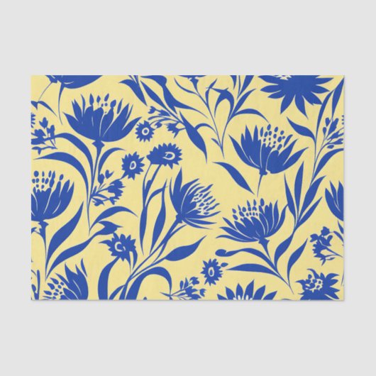 Papier Mousseline Floral Bleu De Cornflower Moderne Sur Jaune (Recto)