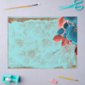 Papier Mousseline Floral bleu et rose sur une découpage turquoise (Artisanat)