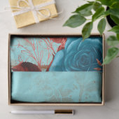 Papier Mousseline Floral bleu et rose sur une découpage turquoise (Cadeau)