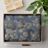 Papier Mousseline Floral bleu marine et lion d'or (Cadeau)