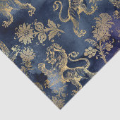 Papier Mousseline Floral bleu marine et lion d'or (Détail)