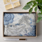 Papier Mousseline Floral bleu scintillant sur le blanc d'hiver (Cadeau)