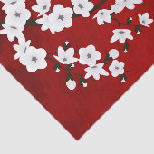 Papier Mousseline Floral Cerisier Fleur Rouge Blanc (Détail)