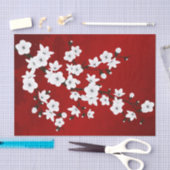 Papier Mousseline Floral Cerisier Fleur Rouge Blanc (Artisanat)