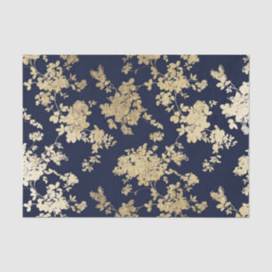 Papier Mousseline Floral chic vintage minable d'or de faux de bleu
