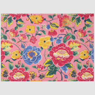 Papier Mousseline Floral Chinoiserie rose vif