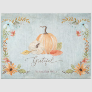 Papier Mousseline Floral Citrouille Orange Blanc Automne Feuilles Ar
