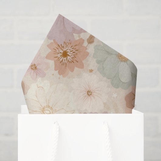 Papier Mousseline Floral de prairie céleste (Sac cadeau)