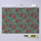 Papier Mousseline Floral de Roses rouges vertes (Artisanat)