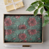 Papier Mousseline Floral de Roses rouges vertes (Cadeau)