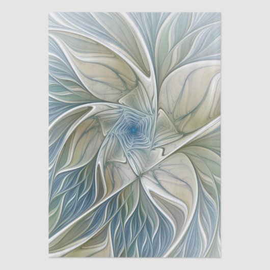 Papier Mousseline Floral Dream Pattern Abstract Blue Khaki Fractal (Recto)