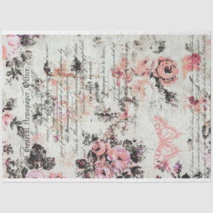 Papier Mousseline Floral et Ephémère rose et noir vintage