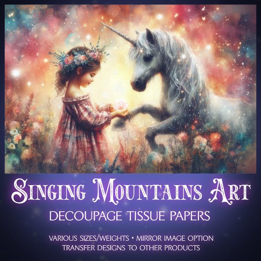 Papier Mousseline Floral Fantasy Girl and Unicorn Decoupage