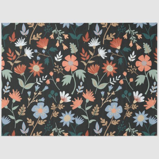 Papier Mousseline Floral Feuille orange noir moderne (Recto)