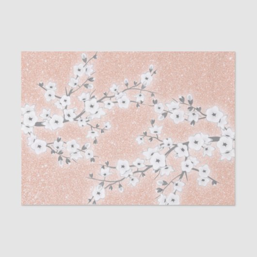 Papier Mousseline Floral Fleurs de cerisier Rose Parties scintillant (Recto)