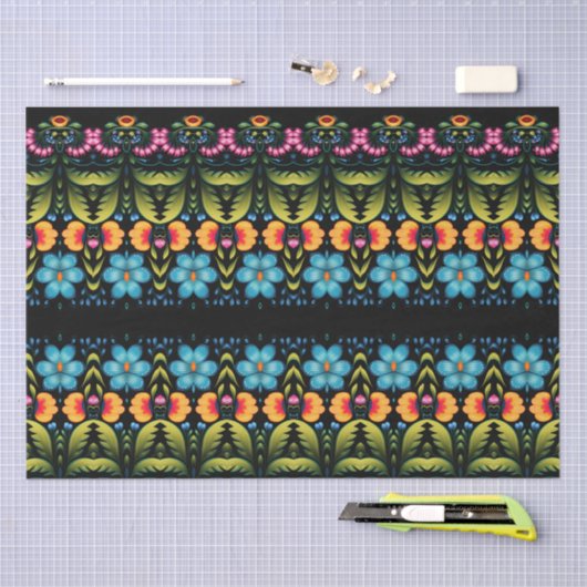 Papier Mousseline Floral Folk Art Moderne (Artisanat)