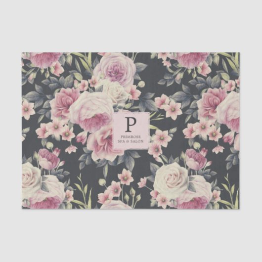 Papier Mousseline Floral foncé sur noir | Papier Tissu Logo (Recto)