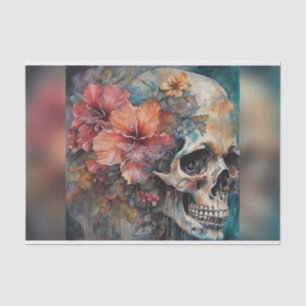 Papier Mousseline Floral Goth Skull Decoupage Paper