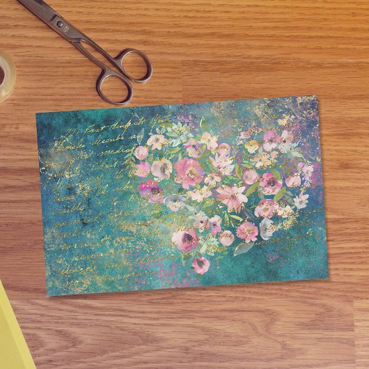 Papier Mousseline Floral Heart Gold Romantique écriture manuscrite D