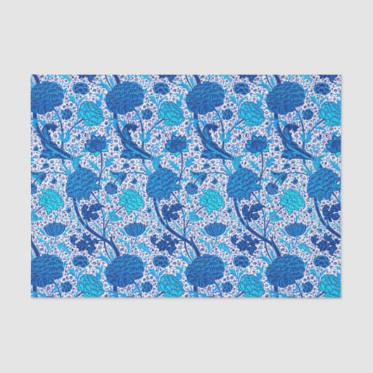 Papier Mousseline Floral Jacobean de William Morris, bleu de cobalt (Recto)