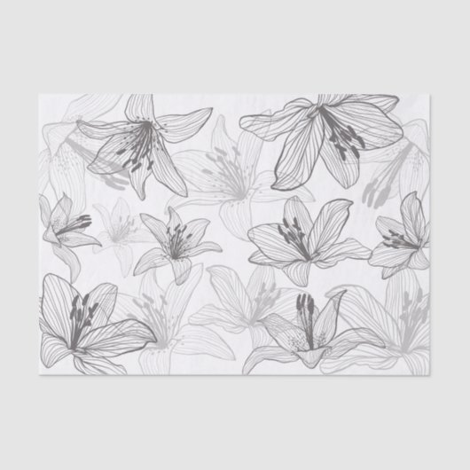 Papier Mousseline Floral Lilies Line Art (Recto)