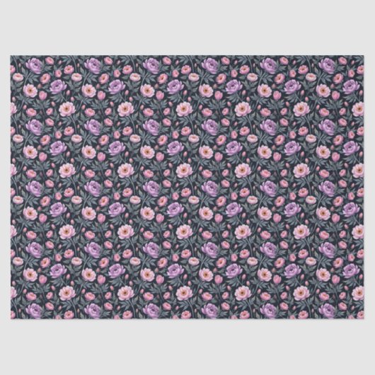 Papier Mousseline Floral mauve et rose (Recto)