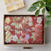 Papier Mousseline Floral moderne rose or rouge asiatique (Cadeau)