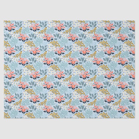 Papier Mousseline Floral moderne sur bleu (Recto)