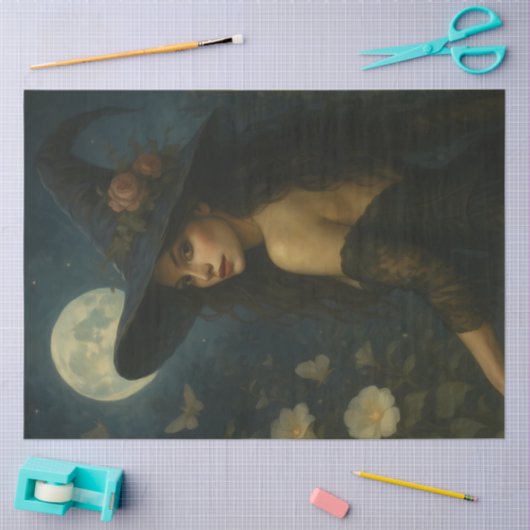 Papier Mousseline Floral Moonlight sorcière gothique Halloween Décou (Artisanat)