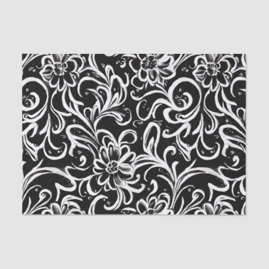 Papier Mousseline Floral noir et blanc (Recto)