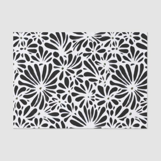 Papier Mousseline Floral noir et blanc rétro (Recto)