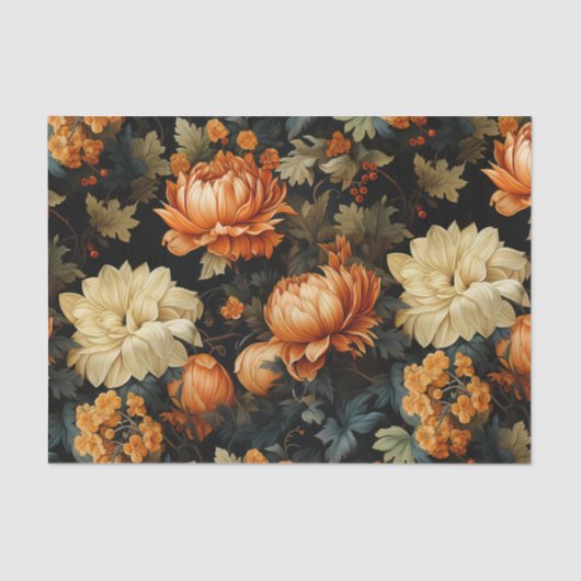 Papier Mousseline Floral noir et orange (Recto)