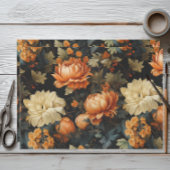 Papier Mousseline Floral noir et orange