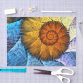 Papier Mousseline Floral Orange Bleu Jaune Art Abstrait (Artisanat)