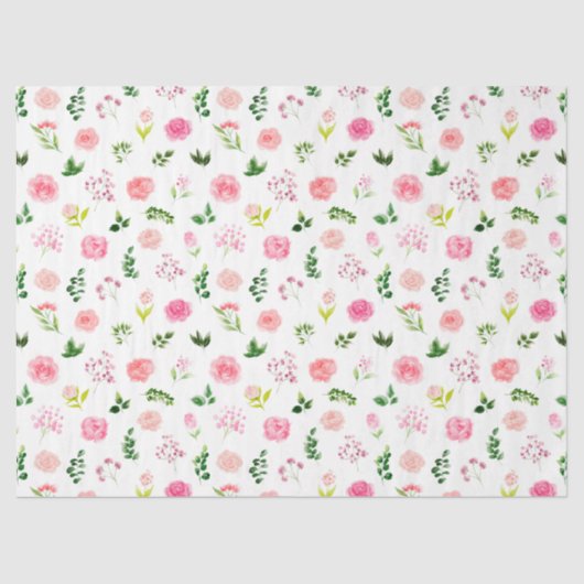 Papier Mousseline Floral Pink Roses with Foliage (Recto)