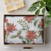 Papier Mousseline Floral Poinsettia Noël Rouge Vert (Cadeau)