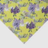 Papier Mousseline Floral pourpre sur aquarelle jaune (Détail)