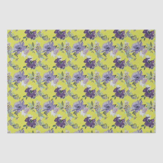 Papier Mousseline Floral pourpre sur aquarelle jaune (Recto)