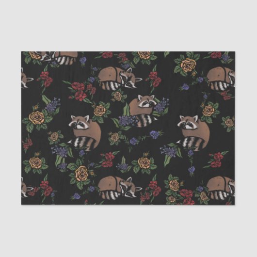Papier Mousseline Floral Raccoons mignon couchant Motif (Recto)